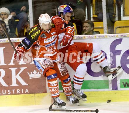 EBEL. Eishockey Bundesliga. KAC gegen EC Red Bull Salzburg. Thomas Poeck, (KAC), Andreas Noedl  (Salzburg). Klagenfurt, am 22.11.2013
Foto: Kuess 

---
pressefotos, pressefotografie, kuess, qs, qspictures, sport, bild, bilder, bilddatenbank