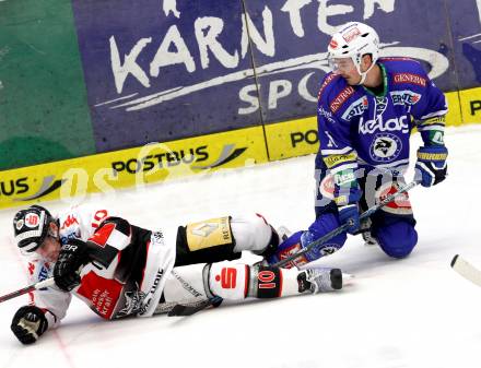 EBEL. Eishockey Bundesliga. EC VSV gegen HC TWK Innsbruck. Derek Ryan, (VSV), Patrick Moessmer  (Innsbruck). Villach, am 22.11.2013.
Foto: Kuess 


---
pressefotos, pressefotografie, kuess, qs, qspictures, sport, bild, bilder, bilddatenbank