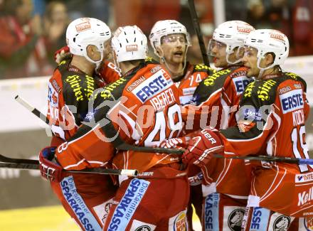 EBEL. Eishockey Bundesliga. KAC gegen EC Red Bull Salzburg. Torjubel Mike Siklenka, Jamie Lundmark, Thomas Koch, John Lammers, Florian Iberer (KAC). Klagenfurt, am 22.11.2013
Foto: Kuess 

---
pressefotos, pressefotografie, kuess, qs, qspictures, sport, bild, bilder, bilddatenbank