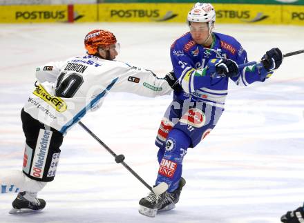 EBEL. Eishockey Bundesliga. EC VSV gegen EHC LIWEST Linz. Marius Goehringer, (VSV), Marc-Andre Dorion  (Linz). Villach, am 24.11.2013.
Foto: Kuess 


---
pressefotos, pressefotografie, kuess, qs, qspictures, sport, bild, bilder, bilddatenbank