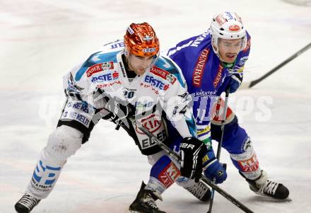 EBEL. Eishockey Bundesliga. EC VSV gegen EHC LIWEST Linz.  Derek Ryan, (VSV), Brad Moran (Linz). Villach, am 24.11.2013.
Foto: Kuess 


---
pressefotos, pressefotografie, kuess, qs, qspictures, sport, bild, bilder, bilddatenbank