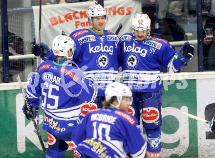 EBEL. Eishockey Bundesliga. EC VSV gegen EHC LIWEST Linz. Torjubel Mario Altmann, Curtis Fraser, Scott Hotham, Brock McBride (VSV). Villach, am 24.11.2013.
Foto: Kuess 


---
pressefotos, pressefotografie, kuess, qs, qspictures, sport, bild, bilder, bilddatenbank