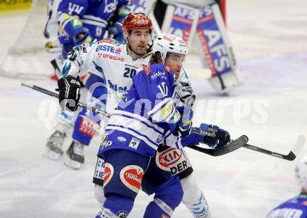 EBEL. Eishockey Bundesliga. EC VSV gegen EHC LIWEST Linz. Brock McBride, (VSV), Brad Moran  (Linz). Villach, am 24.11.2013.
Foto: Kuess 


---
pressefotos, pressefotografie, kuess, qs, qspictures, sport, bild, bilder, bilddatenbank