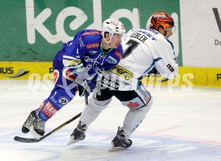 EBEL. Eishockey Bundesliga. EC VSV gegen EHC LIWEST Linz. Alexander Rauchenwald,  (VSV), Brian Lebler (Linz). Villach, am 24.11.2013.
Foto: Kuess 


---
pressefotos, pressefotografie, kuess, qs, qspictures, sport, bild, bilder, bilddatenbank