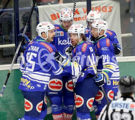 EBEL. Eishockey Bundesliga. EC VSV gegen EHC LIWEST Linz.  Torjubel Mario Altmann, Curtis Fraser, Scott Hotham, Brock McBride, Markus Peintner (VSV). Villach, am 24.11.2013.
Foto: Kuess 


---
pressefotos, pressefotografie, kuess, qs, qspictures, sport, bild, bilder, bilddatenbank