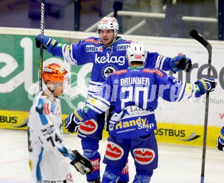 EBEL. Eishockey Bundesliga. EC VSV gegen EHC LIWEST Linz. Torjubel Benjamin Petrik, Nico Brunner (VSV). Villach, am 24.11.2013.
Foto: Kuess 


---
pressefotos, pressefotografie, kuess, qs, qspictures, sport, bild, bilder, bilddatenbank