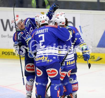 EBEL. Eishockey Bundesliga. EC VSV gegen EHC LIWEST Linz. Torjubel John Hughes, Gerhard Unterluggauer, Marco Pewal, Derek Ryan, Cole Jarrett (VSV). Villach, am 24.11.2013.
Foto: Kuess 


---
pressefotos, pressefotografie, kuess, qs, qspictures, sport, bild, bilder, bilddatenbank