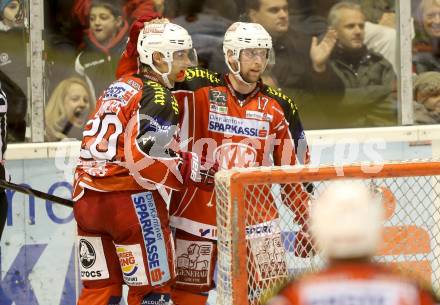 EBEL. Eishockey Bundesliga. KAC gegen Moser Medical Graz 99ers. torjubel John Lammers, Colton Fretter (KAC). Klagenfurt, am 1.12.2013
Foto: Kuess 

---
pressefotos, pressefotografie, kuess, qs, qspictures, sport, bild, bilder, bilddatenbank