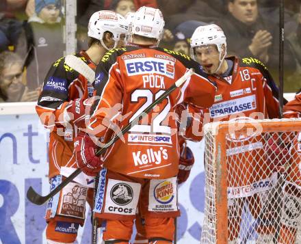 EBEL. Eishockey Bundesliga. KAC gegen Moser Medical Graz 99ers. Torjubel KAC (KAC). Klagenfurt, am 1.12.2013
Foto: Kuess 

---
pressefotos, pressefotografie, kuess, qs, qspictures, sport, bild, bilder, bilddatenbank