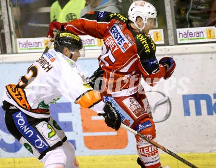 EBEL. Eishockey Bundesliga. KAC gegen Moser Medical Graz 99ers. Kirk Furey,  (KAC), Ryan Kinasewich (Graz). Klagenfurt, am 1.12.2013
Foto: Kuess 

---
pressefotos, pressefotografie, kuess, qs, qspictures, sport, bild, bilder, bilddatenbank