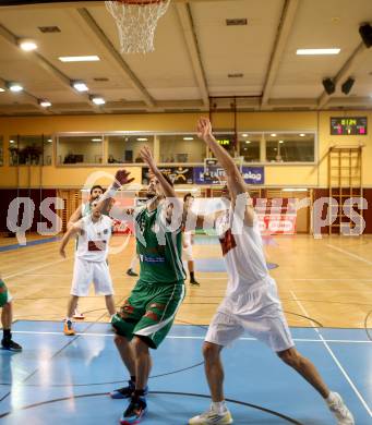 Basketball 2. Bundesliga. Woerthersee Piraten gegen BK Mattersburg Rocks. Joachim Buggelsheim (Piraten), Paul Eder (Mattersburg). Klagenfurt, am 30.11.2013.
Foto: Kuess
---
pressefotos, pressefotografie, kuess, qs, qspictures, sport, bild, bilder, bilddatenbank