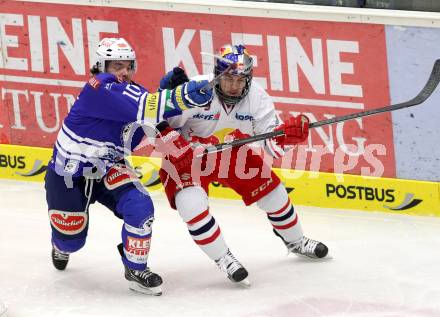 EBEL. Eishockey Bundesliga. EC VSV gegen EC Red Bull Salzburg. MCBRIDE Brock (VSV), ROE Garrett (Salzburg). Villach, am 1.12.2013.
Foto: Kuess 


---
pressefotos, pressefotografie, kuess, qs, qspictures, sport, bild, bilder, bilddatenbank