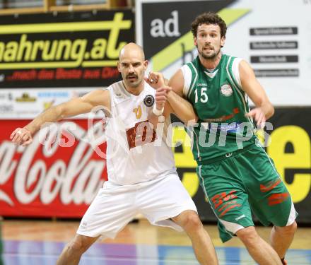 Basketball 2. Bundesliga. Woerthersee Piraten gegen BK Mattersburg Rocks. Joachim Buggelsheim (Piraten), Paul Eder (Mattersburg). Klagenfurt, am 30.11.2013.
Foto: Kuess
---
pressefotos, pressefotografie, kuess, qs, qspictures, sport, bild, bilder, bilddatenbank