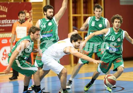 Basketball 2. Bundesliga. Woerthersee Piraten gegen BK Mattersburg Rocks. Daniel Gspandl (Piraten), David Jandl, Wolfgang Traeger, Jan Nicoli, Michael Mach, (Mattersburg). Klagenfurt, am 30.11.2013.
Foto: Kuess
---
pressefotos, pressefotografie, kuess, qs, qspictures, sport, bild, bilder, bilddatenbank