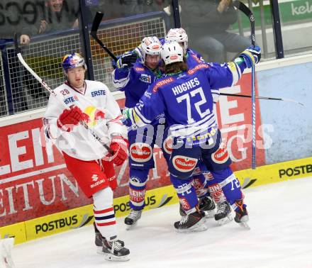 EBEL. Eishockey Bundesliga. EC VSV gegen EC Red Bull Salzburg. Torjubel PEWAL Marco, HUGHES John, BRUNNER Nico (VSV). Villach, am 1.12.2013.
Foto: Kuess 36, 72, 20


---
pressefotos, pressefotografie, kuess, qs, qspictures, sport, bild, bilder, bilddatenbank