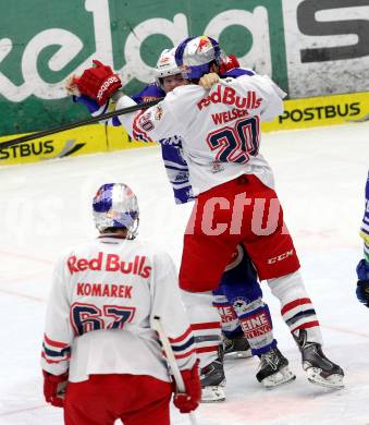 EBEL. Eishockey Bundesliga. EC VSV gegen EC Red Bull Salzburg. Rauferei MCBRIDE Brock (VSV), WELSER Daniel (Salzburg). Villach, am 1.12.2013.
Foto: Kuess 


---
pressefotos, pressefotografie, kuess, qs, qspictures, sport, bild, bilder, bilddatenbank