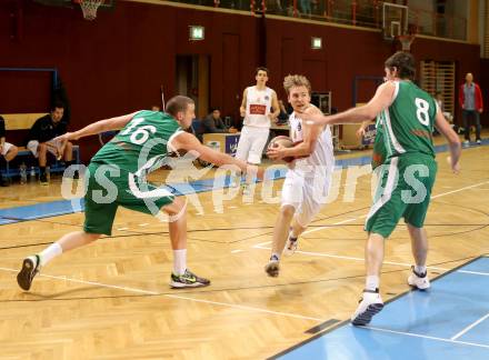 Basketball 2. Bundesliga. Woerthersee Piraten gegen BK Mattersburg Rocks. Sebastian Huber (Piraten), Corey Hallett, Wolfgang Traeger (Mattersburg). Klagenfurt, am 30.11.2013.
Foto: Kuess
---
pressefotos, pressefotografie, kuess, qs, qspictures, sport, bild, bilder, bilddatenbank