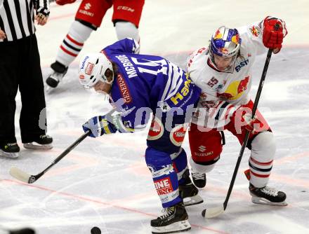 EBEL. Eishockey Bundesliga. EC VSV gegen EC Red Bull Salzburg. MCBRIDE Brock (VSV), MECKLER Dave (Salzburg). Villach, am 1.12.2013.
Foto: Kuess 


---
pressefotos, pressefotografie, kuess, qs, qspictures, sport, bild, bilder, bilddatenbank