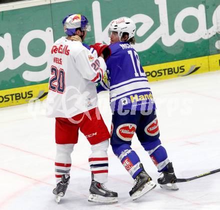 EBEL. Eishockey Bundesliga. EC VSV gegen EC Red Bull Salzburg. Rauferei MCBRIDE Brock (VSV), WELSER Daniel (Salzburg).. Villach, am 1.12.2013.
Foto: Kuess 


---
pressefotos, pressefotografie, kuess, qs, qspictures, sport, bild, bilder, bilddatenbank