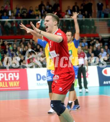 Volleyball Champions League. SK Posijilnica Aich/Dob gegen Zenit Kazan. Jubel Jani Kovacic (Aich/Dob). Klagenfurt, am 3.12.2013.
Foto: Kuess
---
pressefotos, pressefotografie, kuess, qs, qspictures, sport, bild, bilder, bilddatenbank