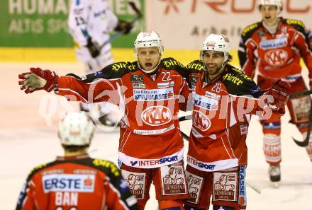 EBEL. Eishockey Bundesliga. KAC gegen EHC LIWEST Linz. Torjubel Thomas Poeck, Martin Schumnig (KAC). Klagenfurt, am 3.12.2013
Foto: Kuess 

---
pressefotos, pressefotografie, kuess, qs, qspictures, sport, bild, bilder, bilddatenbank