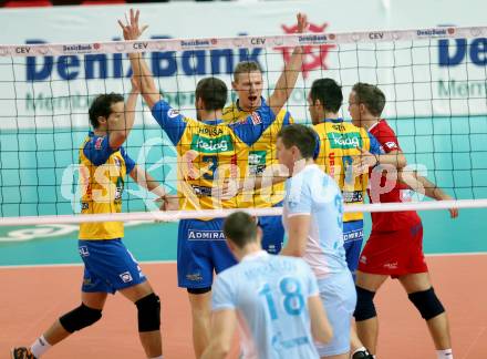 Volleyball Champions League. SK Posijilnica Aich/Dob gegen Zenit Kazan. Jubel  (Aich/Dob). Klagenfurt, am 3.12.2013.
Foto: Kuess
---
pressefotos, pressefotografie, kuess, qs, qspictures, sport, bild, bilder, bilddatenbank