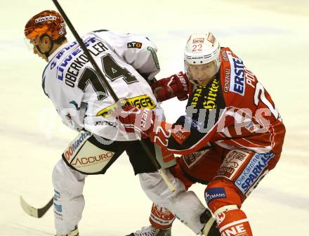 EBEL. Eishockey Bundesliga. KAC gegen EHC LIWEST Linz. Thomas Poeck, (KAC), Daniel Oberkofler  (Linz). Klagenfurt, am 3.12.2013
Foto: Kuess 

---
pressefotos, pressefotografie, kuess, qs, qspictures, sport, bild, bilder, bilddatenbank