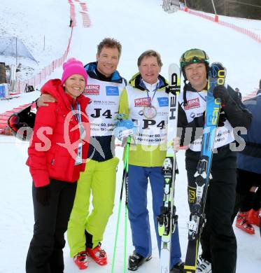 Schi Alpin. 60. Geburtstag von Franz Klammer. Legendenschirennen.  Claudia Strobl, Armin Assinger, Franz Klammer, Fritz Strobl. Bad Kleinkirchheim, am 7.12.2013.
Foto: Kuess
---
pressefotos, pressefotografie, kuess, qs, qspictures, sport, bild, bilder, bilddatenbank