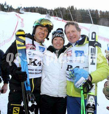 Schi Alpin. 60. Geburtstag von Franz Klammer. Legendenschirennen.  Fritz Strobl, Annemarie Moser-Proell, Franz Klammer. Bad Kleinkirchheim, am 7.12.2013.
Foto: Kuess
---
pressefotos, pressefotografie, kuess, qs, qspictures, sport, bild, bilder, bilddatenbank