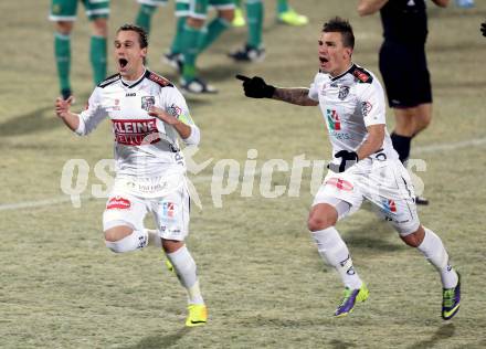 Fussball Bundesliga. RZ Pellets WAC gegen SK Rapid Wien. Torjubel Michael Liendl, Sandro Gotal (WAC). Wolfsberg, 8.12.2013.
Foto: Kuess

---
pressefotos, pressefotografie, kuess, qs, qspictures, sport, bild, bilder, bilddatenbank