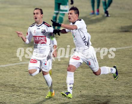 Fussball Bundesliga. RZ Pellets WAC gegen SK Rapid Wien. Torjubel Michael Liendl, Sandro Gotal (WAC). Wolfsberg, 8.12.2013.
Foto: Kuess

---
pressefotos, pressefotografie, kuess, qs, qspictures, sport, bild, bilder, bilddatenbank