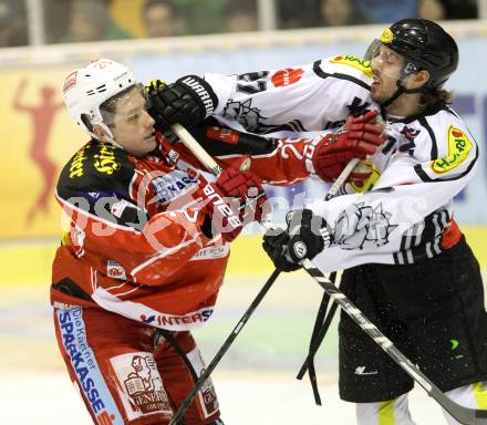 EBEL. Eishockey Bundesliga. KAC gegen Dornbirner Eishockey Club. Kirk Furey, (KAC), Kevin Montgomery (Dornbirn). . Klagenfurt, am 8.12.2013
Foto: Kuess 

---
pressefotos, pressefotografie, kuess, qs, qspictures, sport, bild, bilder, bilddatenbank