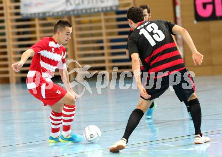 Futsal Bundesliga. Futsal Klagenfurt gegen Stella Rosa Tipp3 Wien. Vahid Muharemovic (Klagenfurt), Duran Sargon (Wien). Klagenfurt, am 7.12.2013.
Foto: Kuess
---
pressefotos, pressefotografie, kuess, qs, qspictures, sport, bild, bilder, bilddatenbank