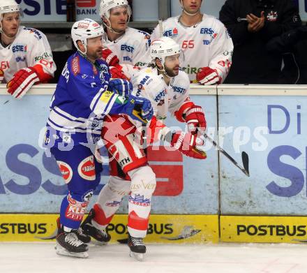 EBEL. Eishockey Bundesliga. EC VSV gegen HCB Suedtirol Bozen. Gerhard Unterluggauer,  (VSV), Mathieau Beaudoin (Bozen). Villach, am 10.12.2013.
Foto: Kuess 


---
pressefotos, pressefotografie, kuess, qs, qspictures, sport, bild, bilder, bilddatenbank