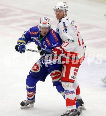 EBEL. Eishockey Bundesliga. EC VSV gegen HCB Suedtirol Bozen. Marco Pewal,  (VSV), Alexander Egger (Bozen). Villach, am 10.12.2013.
Foto: Kuess 


---
pressefotos, pressefotografie, kuess, qs, qspictures, sport, bild, bilder, bilddatenbank