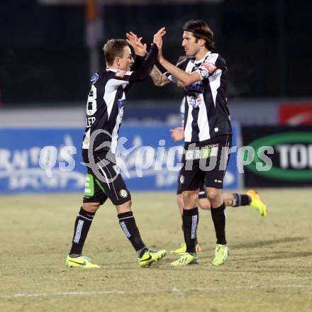 Fussball Bundesliga. RZ Pellets WAC gegen SK Puntigamer Sturm Graz.. Torjubel Daniel Beichler, Nikola Vujadinovic (Graz). Wolfsberg, 11.12.2013.
Foto: Kuess

---
pressefotos, pressefotografie, kuess, qs, qspictures, sport, bild, bilder, bilddatenbank