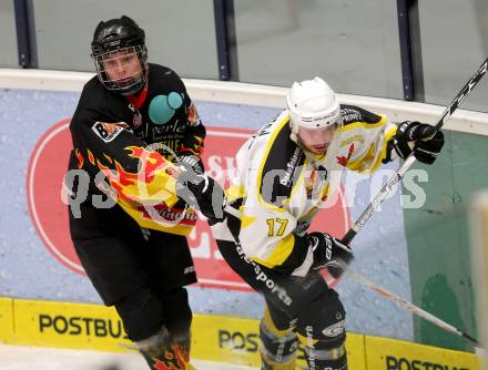 Eishockey Kaerntner Liga, Division I. Create Sports Carinthian Team gegen EC SV Spittal. Alfred Groyer, (Carinthian Team), Luca Komar  (Spittal). Villach, am 14.12.2013.
Foto: Kuess
---
pressefotos, pressefotografie, kuess, qs, qspictures, sport, bild, bilder, bilddatenbank