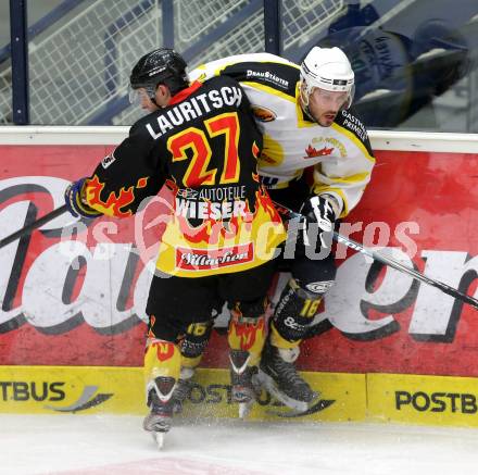 Eishockey Kaerntner Liga, Division I. Create Sports Carinthian Team gegen EC SV Spittal. Patrick Albl, (Carinthian Team), Martin Lauritsch  (Spittal). Villach, am 14.12.2013.
Foto: Kuess
---
pressefotos, pressefotografie, kuess, qs, qspictures, sport, bild, bilder, bilddatenbank