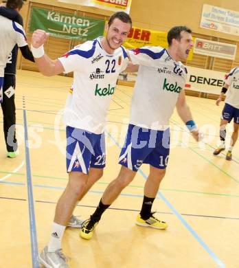 Handball Bundesliga. HLA. SC Ferlach gegen UNION Juri Leoben. Jubel Dean Pomorisac, Miro Barisic,  (Ferlach). Ferlach, 15.12.2013.
Foto: Kuess
---
pressefotos, pressefotografie, kuess, qs, qspictures, sport, bild, bilder, bilddatenbank