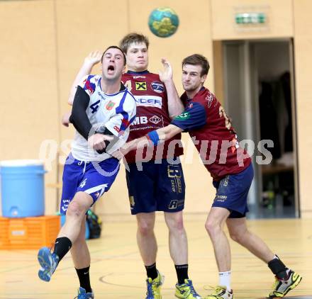 Handball Bundesliga. HLA. SC Ferlach gegen UNION Juri Leoben. David Kovac, (Ferlach), Andreas Schwarz, Stephan Jandl (Leoben). Ferlach, 15.12.2013.
Foto: Kuess
---
pressefotos, pressefotografie, kuess, qs, qspictures, sport, bild, bilder, bilddatenbank