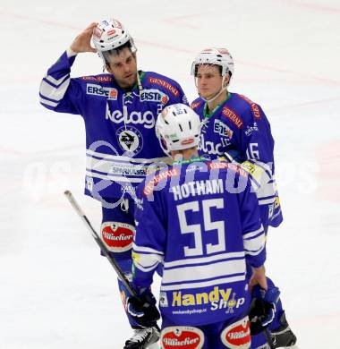 EBEL. Eishockey Bundesliga. EC VSV gegen Moser Medical Graz 99ers.  Enttaeuscht Cole Jarrett, Daniel Nageler, Scott Hottham (VSV). Villach, am 15.12.2013.
Foto: Kuess 


---
pressefotos, pressefotografie, kuess, qs, qspictures, sport, bild, bilder, bilddatenbank