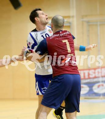 Handball Bundesliga. HLA. SC Ferlach gegen UNION Juri Leoben. Miro Barisic, (Ferlach), Marin Knez (Leoben). Ferlach, 15.12.2013.
Foto: Kuess
---
pressefotos, pressefotografie, kuess, qs, qspictures, sport, bild, bilder, bilddatenbank