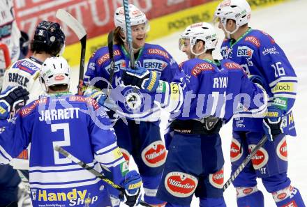 EBEL. Eishockey Bundesliga. EC VSV gegen SAPA Fehervar AV19. Torjubel Derek Ryan, John Hughes, Daniel Nageler, Cole Jarrett  (VSV). Villach, am 17.12.2013.
Foto: Kuess 


---
pressefotos, pressefotografie, kuess, qs, qspictures, sport, bild, bilder, bilddatenbank