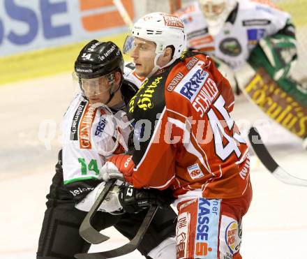 EBEL. Eishockey Bundesliga. KAC gegen HDD TELEMACH Olimpija Ljubljana.  David Schuller, (KAC), Matej Hocevar (Laibach). Klagenfurt, am 17.12.2013
Foto: Kuess 

---
pressefotos, pressefotografie, kuess, qs, qspictures, sport, bild, bilder, bilddatenbank