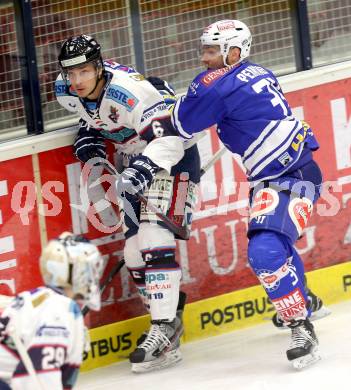 EBEL. Eishockey Bundesliga. EC VSV gegen SAPA Fehervar AV19. Markus Peintner, (VSV),  Bence Sziranyi (Alba Volan). Villach, am 17.12.2013.
Foto: Kuess 


---
pressefotos, pressefotografie, kuess, qs, qspictures, sport, bild, bilder, bilddatenbank