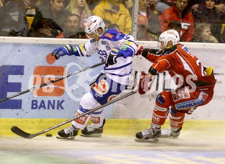 EBEL. Eishockey Bundesliga. KAC gegen VSV. Mike Siklenka, (KAC), Daniel Nageler  (VSV). Klagenfurt, am 26.12.2013
Foto: Kuess 

---
pressefotos, pressefotografie, kuess, qs, qspictures, sport, bild, bilder, bilddatenbank