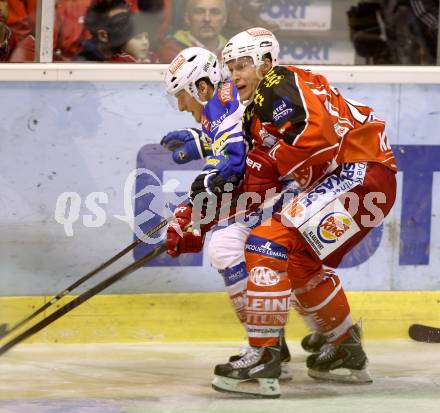 EBEL. Eishockey Bundesliga. KAC gegen VSV. Jamie Lundmark,  (KAC),  Daniel Nageler (VSV). Klagenfurt, am 26.12.2013
Foto: Kuess 

---
pressefotos, pressefotografie, kuess, qs, qspictures, sport, bild, bilder, bilddatenbank