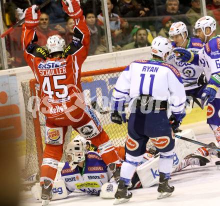 EBEL. Eishockey Bundesliga. KAC gegen VSV. Torjubel David Schuller (KAC). Klagenfurt, am 26.12.2013
Foto: Kuess 

---
pressefotos, pressefotografie, kuess, qs, qspictures, sport, bild, bilder, bilddatenbank