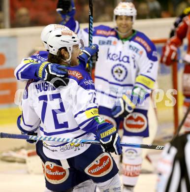 EBEL. Eishockey Bundesliga. KAC gegen VSV. Torjubel John Hughes, Derek Ryan, Cole Jarrett (VSV). Klagenfurt, am 26.12.2013
Foto: Kuess 

---
pressefotos, pressefotografie, kuess, qs, qspictures, sport, bild, bilder, bilddatenbank