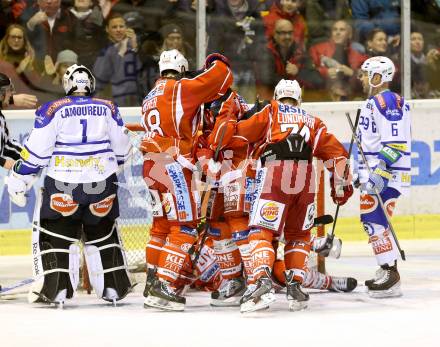 EBEL. Eishockey Bundesliga. KAC gegen VSV. Torjubel  (KAC). Klagenfurt, am 26.12.2013
Foto: Kuess 

---
pressefotos, pressefotografie, kuess, qs, qspictures, sport, bild, bilder, bilddatenbank